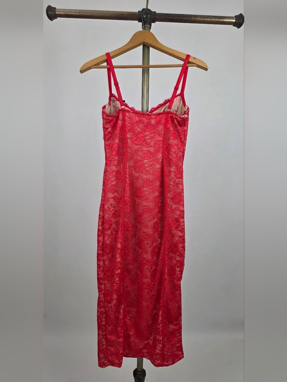 Popilush Women's Burgundy Lace V Neck Bodycon Cocktail Midi Dress Size Small - Picture 11 of 12